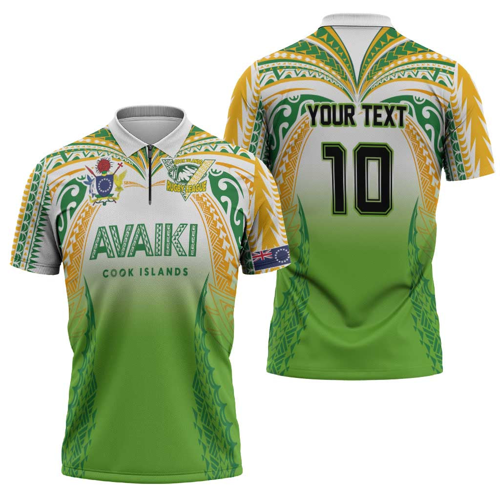 Custom Cook Islands Rugby League Zipper Polo Shirt Avaiki Tatau Tribal Motifs White Color - Polynesian Pride