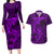 Polynesian Dolphin Valentine Day Couples Matching Long Sleeve Bodycon Dress and Hawaiian Shirt Hibiscus and Tribal Tattoo Purple Style LT03 Purple - Polynesian Pride