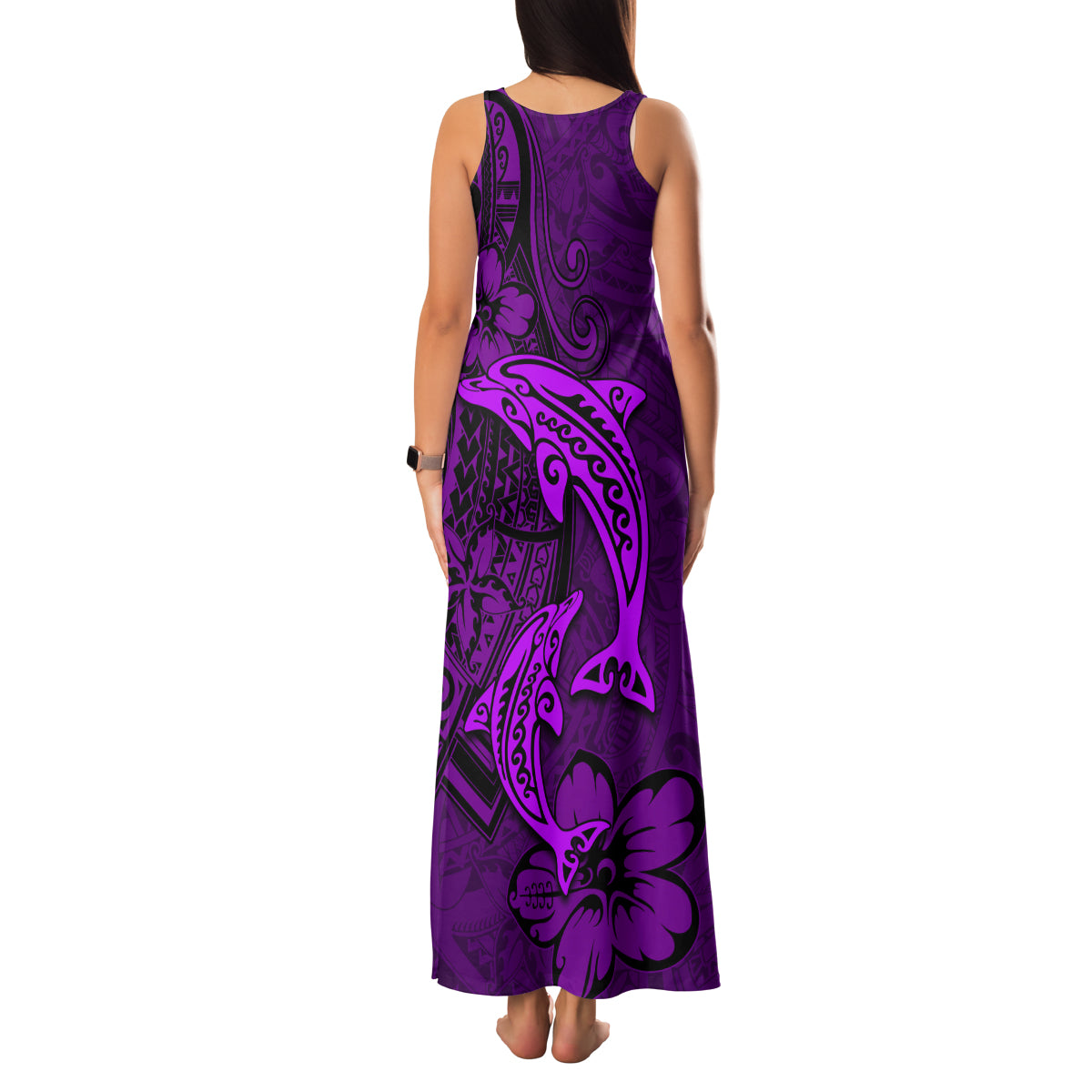 Polynesian Dolphin Valentine Day Family Matching Tank Maxi Dress and Hawaiian Shirt Hibiscus and Tribal Tattoo Purple Style LT03 - Polynesian Pride