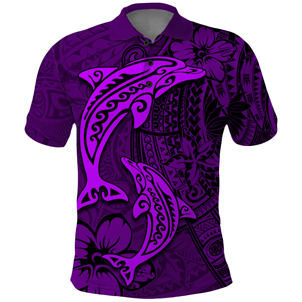 Polynesian Dolphin Valentine Day Polo Shirt Hibiscus and Tribal Tattoo Purple Style LT03 Purple - Polynesian Pride