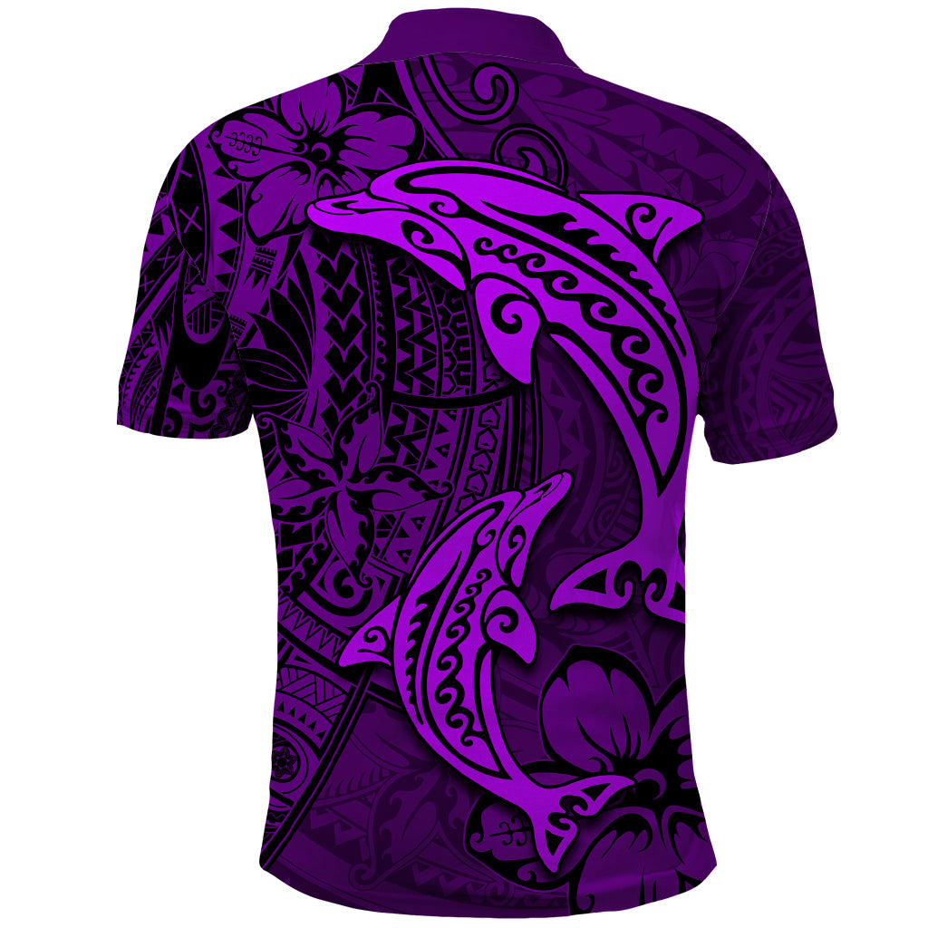 Polynesian Dolphin Valentine Day Polo Shirt Hibiscus and Tribal Tattoo Purple Style LT03 - Polynesian Pride