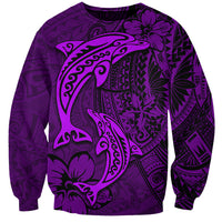Polynesian Dolphin Valentine Day Sweatshirt Hibiscus and Tribal Tattoo Purple Style LT03 Unisex Purple - Polynesian Pride