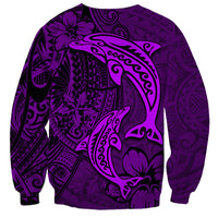 Polynesian Dolphin Valentine Day Sweatshirt Hibiscus and Tribal Tattoo Purple Style LT03 - Polynesian Pride