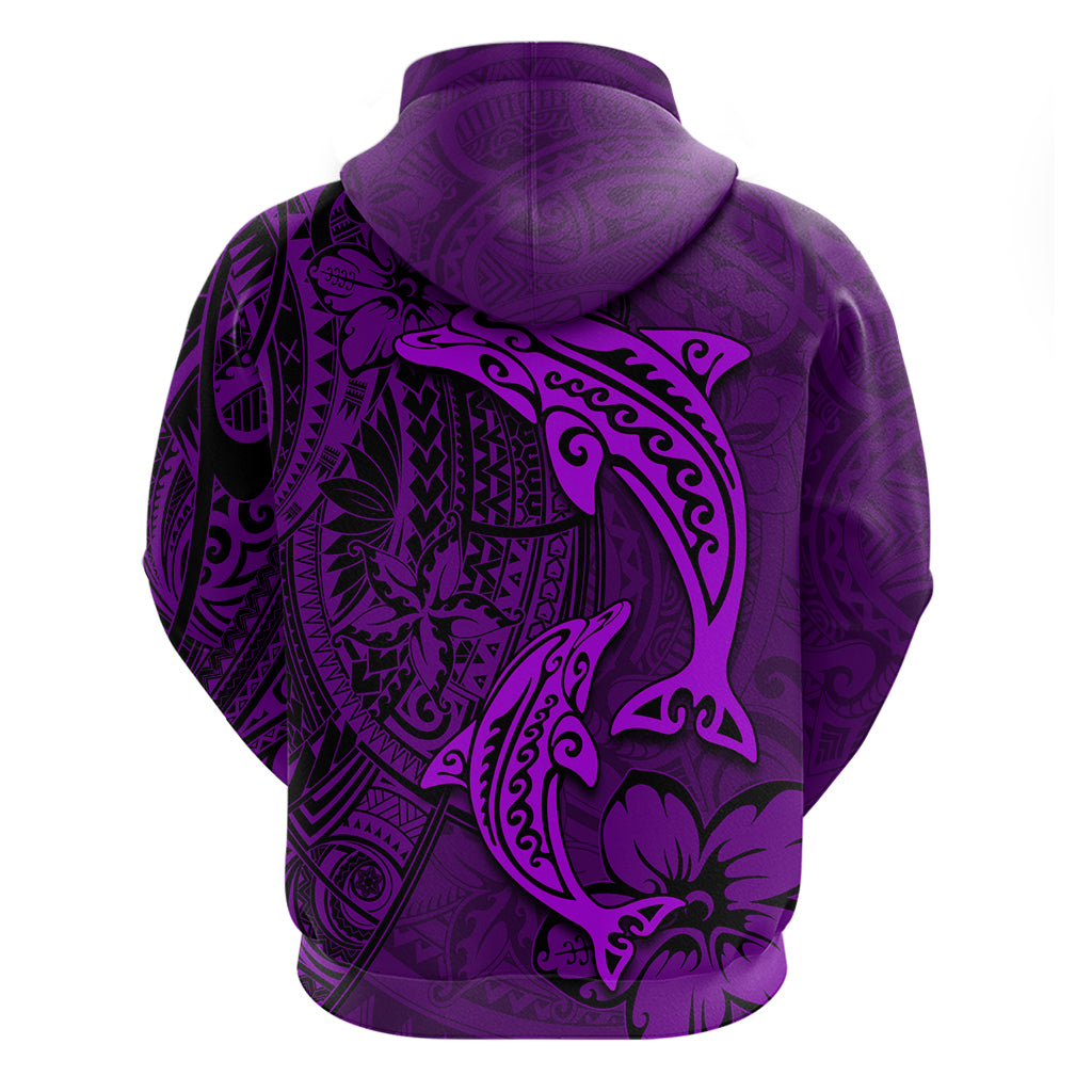 Polynesian Dolphin Valentine Day Zip Hoodie Hibiscus and Tribal Tattoo Purple Style LT03 - Polynesian Pride