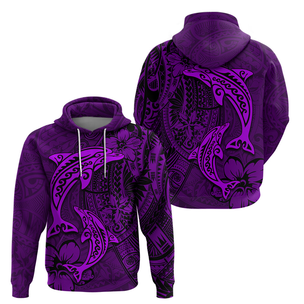 Polynesian Dolphin Valentine Day Zip Hoodie Hibiscus and Tribal Tattoo Purple Style LT03 - Polynesian Pride