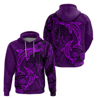 Polynesian Dolphin Valentine Day Zip Hoodie Hibiscus and Tribal Tattoo Purple Style LT03 - Polynesian Pride