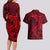 Polynesian Dolphin Valentine Day Couples Matching Long Sleeve Bodycon Dress and Hawaiian Shirt Hibiscus and Tribal Tattoo Red Style LT03 - Polynesian Pride