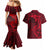 Polynesian Dolphin Valentine Day Couples Matching Mermaid Dress and Hawaiian Shirt Hibiscus and Tribal Tattoo Red Style LT03 - Polynesian Pride