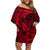 Polynesian Dolphin Valentine Day Family Matching Off Shoulder Short Dress and Hawaiian Shirt Hibiscus and Tribal Tattoo Red Style LT03 Mom's Dress Red - Polynesian Pride