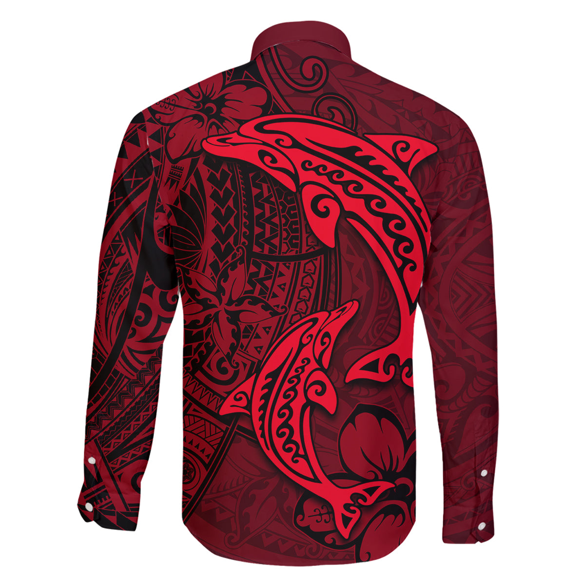 Polynesian Dolphin Valentine Day Family Matching Puletasi and Hawaiian Shirt Hibiscus and Tribal Tattoo Red Style LT03 - Polynesian Pride