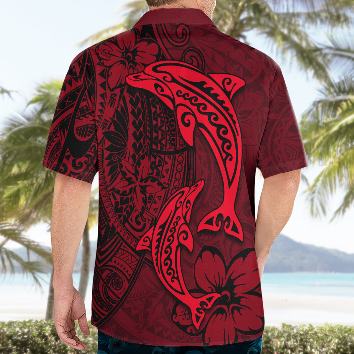 Polynesian Dolphin Valentine Day Hawaiian Shirt Hibiscus and Tribal Tattoo Red Style LT03 - Polynesian Pride