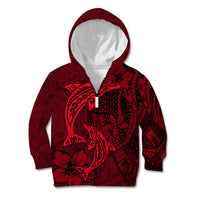 Polynesian Dolphin Valentine Day Kid Hoodie Hibiscus and Tribal Tattoo Red Style LT03 Zip Hoodie Red - Polynesian Pride