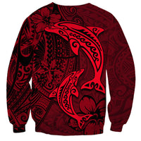 Polynesian Dolphin Valentine Day Sweatshirt Hibiscus and Tribal Tattoo Red Style LT03 - Polynesian Pride