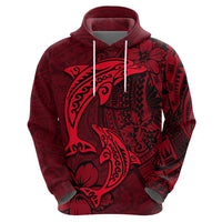 Polynesian Dolphin Valentine Day Zip Hoodie Hibiscus and Tribal Tattoo Red Style LT03 - Polynesian Pride