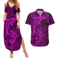 Polynesian Dolphin Valentine Day Couples Matching Summer Maxi Dress and Hawaiian Shirt Hibiscus and Tribal Tattoo Pink Style LT03 Pink - Polynesian Pride