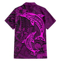 Polynesian Dolphin Valentine Day Family Matching Off Shoulder Short Dress and Hawaiian Shirt Hibiscus and Tribal Tattoo Pink Style LT03 - Polynesian Pride