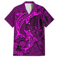 Polynesian Dolphin Valentine Day Family Matching Puletasi and Hawaiian Shirt Hibiscus and Tribal Tattoo Pink Style LT03 Dad's Shirt - Short Sleeve Pink - Polynesian Pride