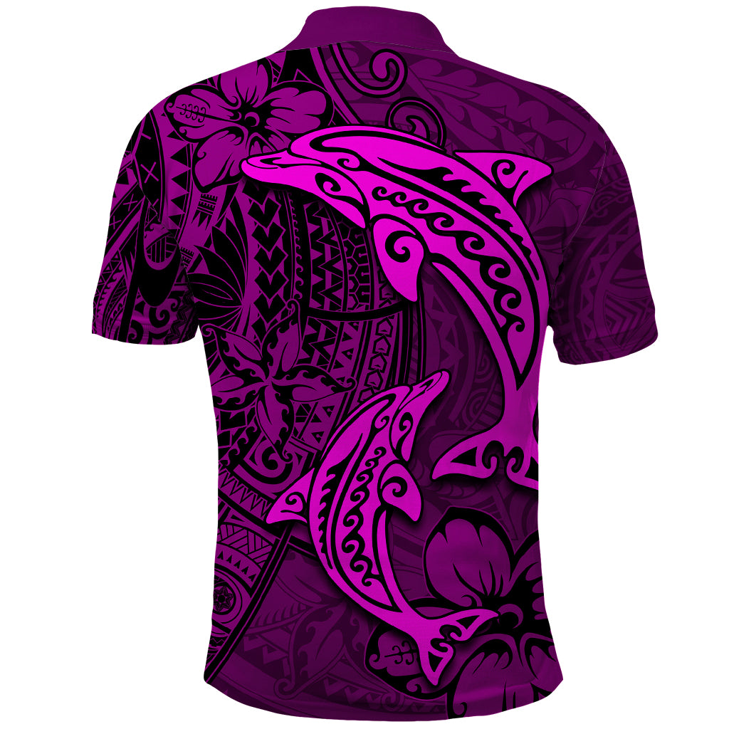 Polynesian Dolphin Valentine Day Polo Shirt Hibiscus and Tribal Tattoo Pink Style LT03 - Polynesian Pride