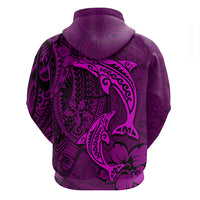 Polynesian Dolphin Valentine Day Zip Hoodie Hibiscus and Tribal Tattoo Pink Style LT03 - Polynesian Pride