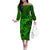 Polynesian Dolphin Valentine Day Family Matching Off Shoulder Long Sleeve Dress and Hawaiian Shirt Hibiscus and Tribal Tattoo Green Style LT03 Mom's Dress Green - Polynesian Pride