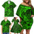 Polynesian Dolphin Valentine Day Family Matching Off Shoulder Short Dress and Hawaiian Shirt Hibiscus and Tribal Tattoo Green Style LT03 - Polynesian Pride