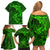 Polynesian Dolphin Valentine Day Family Matching Off Shoulder Short Dress and Hawaiian Shirt Hibiscus and Tribal Tattoo Green Style LT03 - Polynesian Pride