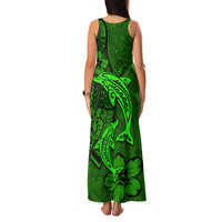 Polynesian Dolphin Valentine Day Family Matching Tank Maxi Dress and Hawaiian Shirt Hibiscus and Tribal Tattoo Green Style LT03 - Polynesian Pride