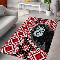 Red Taniko Motif Aotearoa Manaia and Silver Fern Area Rug LT03 - Polynesian Pride