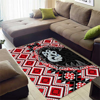Red Taniko Motif Aotearoa Manaia and Silver Fern Area Rug LT03 - Polynesian Pride