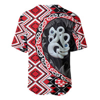 Red Taniko Motif Aotearoa Manaia and Silver Fern Baseball Jersey