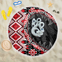 Red Taniko Motif Aotearoa Manaia and Silver Fern Beach Blanket LT03 One Size 150cm Red - Polynesian Pride