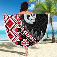 Red Taniko Motif Aotearoa Manaia and Silver Fern Beach Blanket LT03 - Polynesian Pride