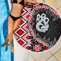 Red Taniko Motif Aotearoa Manaia and Silver Fern Beach Blanket LT03 - Polynesian Pride