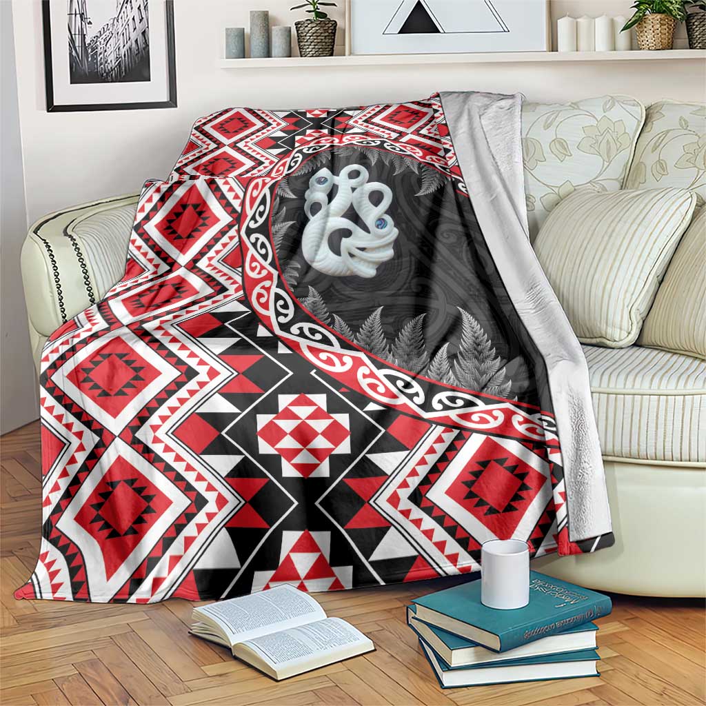 Red Taniko Motif Aotearoa Manaia and Silver Fern Blanket LT03 Red - Polynesian Pride
