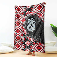 Red Taniko Motif Aotearoa Manaia and Silver Fern Blanket LT03 - Polynesian Pride