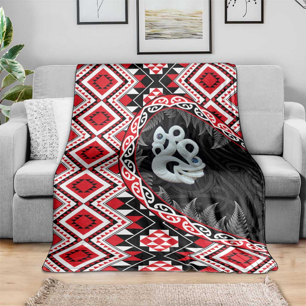 Red Taniko Motif Aotearoa Manaia and Silver Fern Blanket LT03 - Polynesian Pride