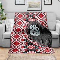 Red Taniko Motif Aotearoa Manaia and Silver Fern Blanket LT03 - Polynesian Pride