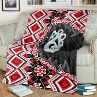 Red Taniko Motif Aotearoa Manaia and Silver Fern Blanket LT03 - Polynesian Pride