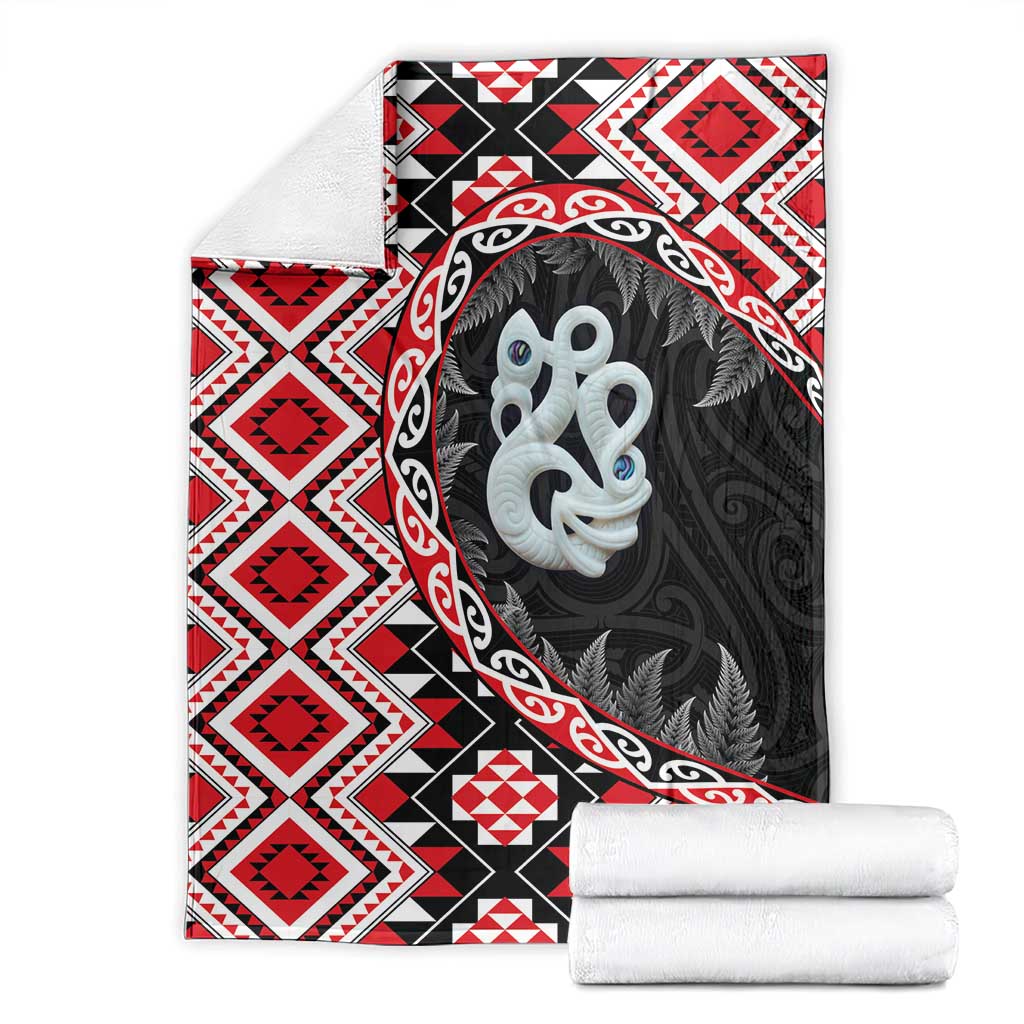 Red Taniko Motif Aotearoa Manaia and Silver Fern Blanket LT03 - Polynesian Pride