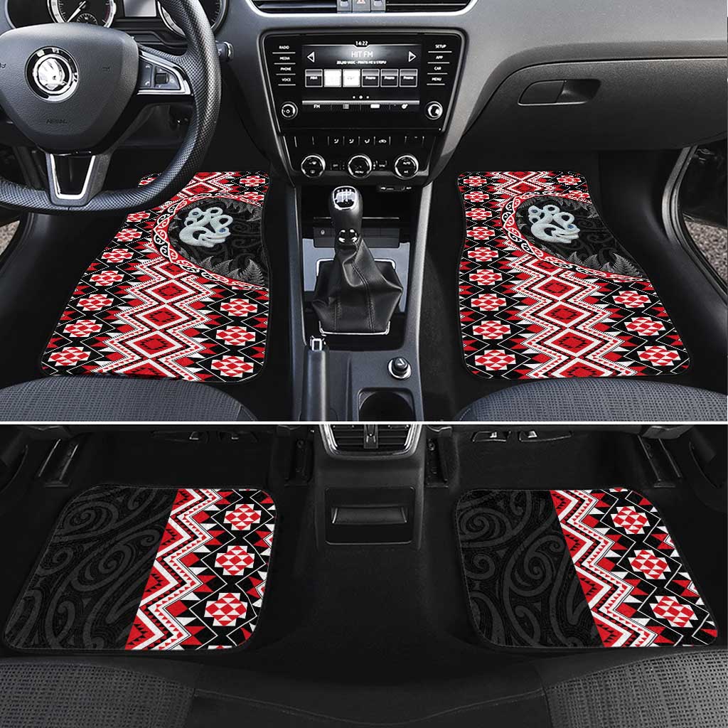 Red Taniko Motif Aotearoa Manaia and Silver Fern Car Mats