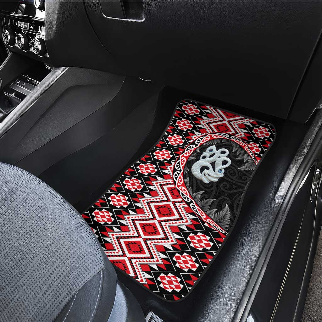 Red Taniko Motif Aotearoa Manaia and Silver Fern Car Mats
