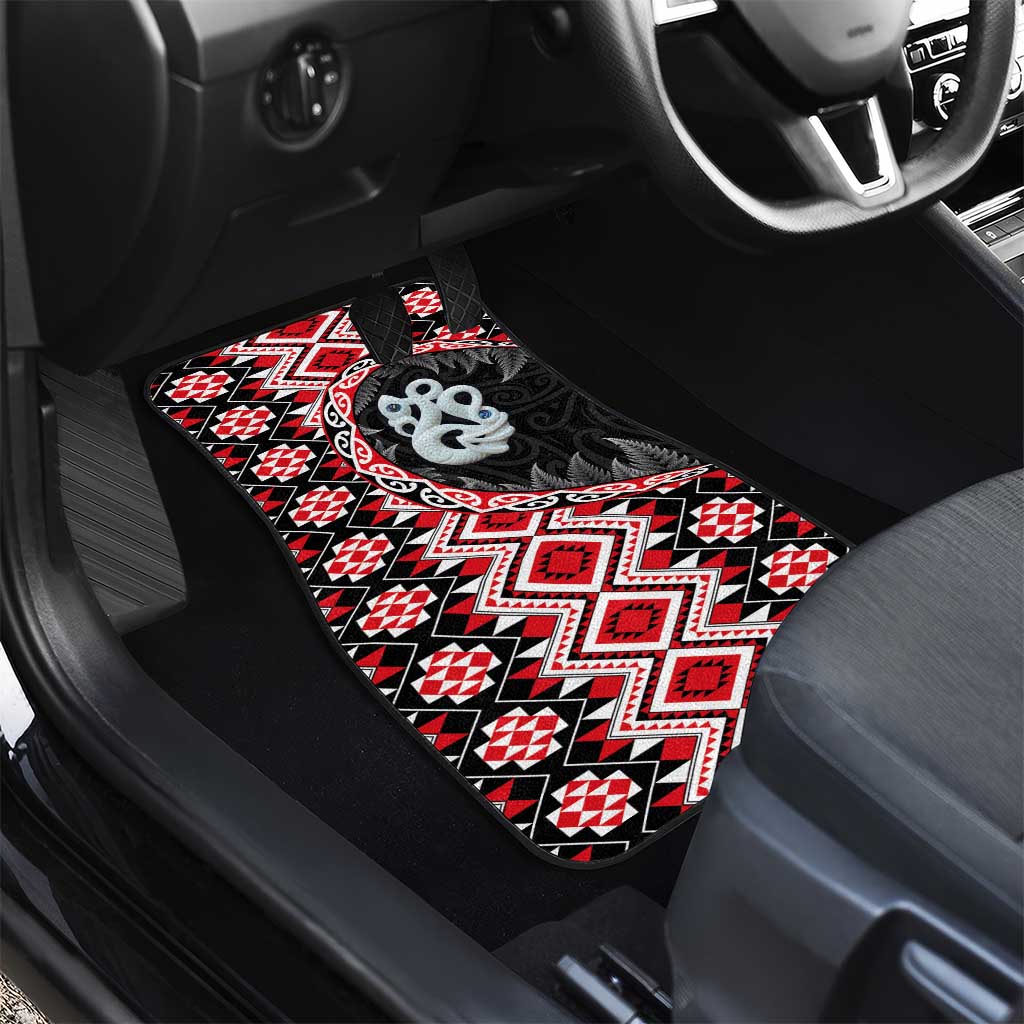 Red Taniko Motif Aotearoa Manaia and Silver Fern Car Mats