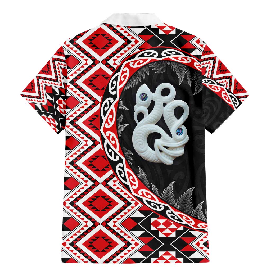 Red Taniko Motif Aotearoa Manaia and Silver Fern Family Matching Mermaid Dress and Hawaiian Shirt