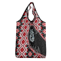 Red Taniko Motif Aotearoa Manaia and Silver Fern Grocery Bag LT03 - Polynesian Pride
