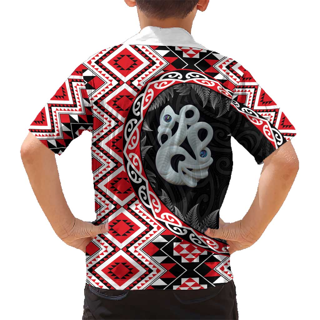 Red Taniko Motif Aotearoa Manaia and Silver Fern Hawaiian Shirt LT03 - Polynesian Pride