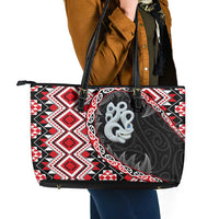 Red Taniko Motif Aotearoa Manaia and Silver Fern Leather Tote Bag LT03 - Polynesian Pride