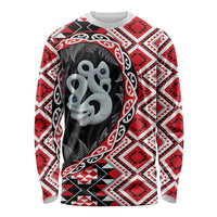 Red Taniko Motif Aotearoa Manaia and Silver Fern Long Sleeve Shirt
