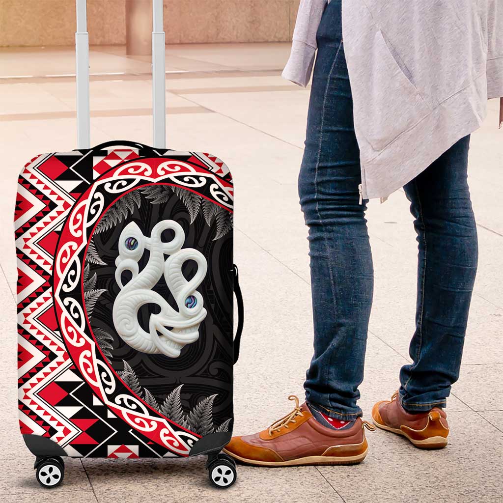 Red Taniko Motif Aotearoa Manaia and Silver Fern Luggage Cover