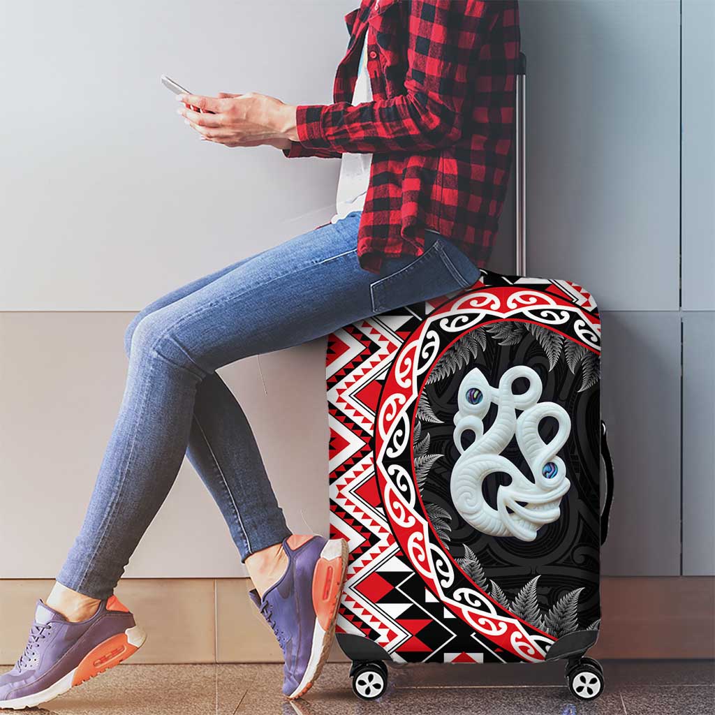 Red Taniko Motif Aotearoa Manaia and Silver Fern Luggage Cover