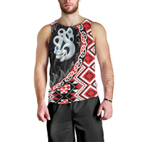 Red Taniko Motif Aotearoa Manaia and Silver Fern Men Tank Top LT03 - Polynesian Pride